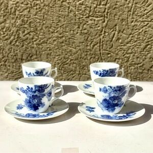 ROYAL COPENHAGEN Blue Flower Demitasse Cups And Saucers - Set Of 4
